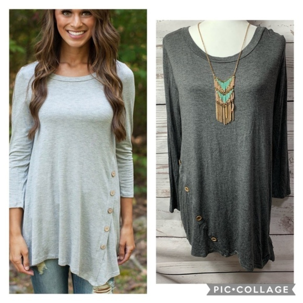 NWT Sweet Pea Grey Side Button Side Knot Tunic